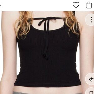 Sandy Liang Black Tie-Front Top